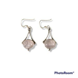 Rose Quartz Drop/Dangle Earrings Oval Cabochon Sterling Silver